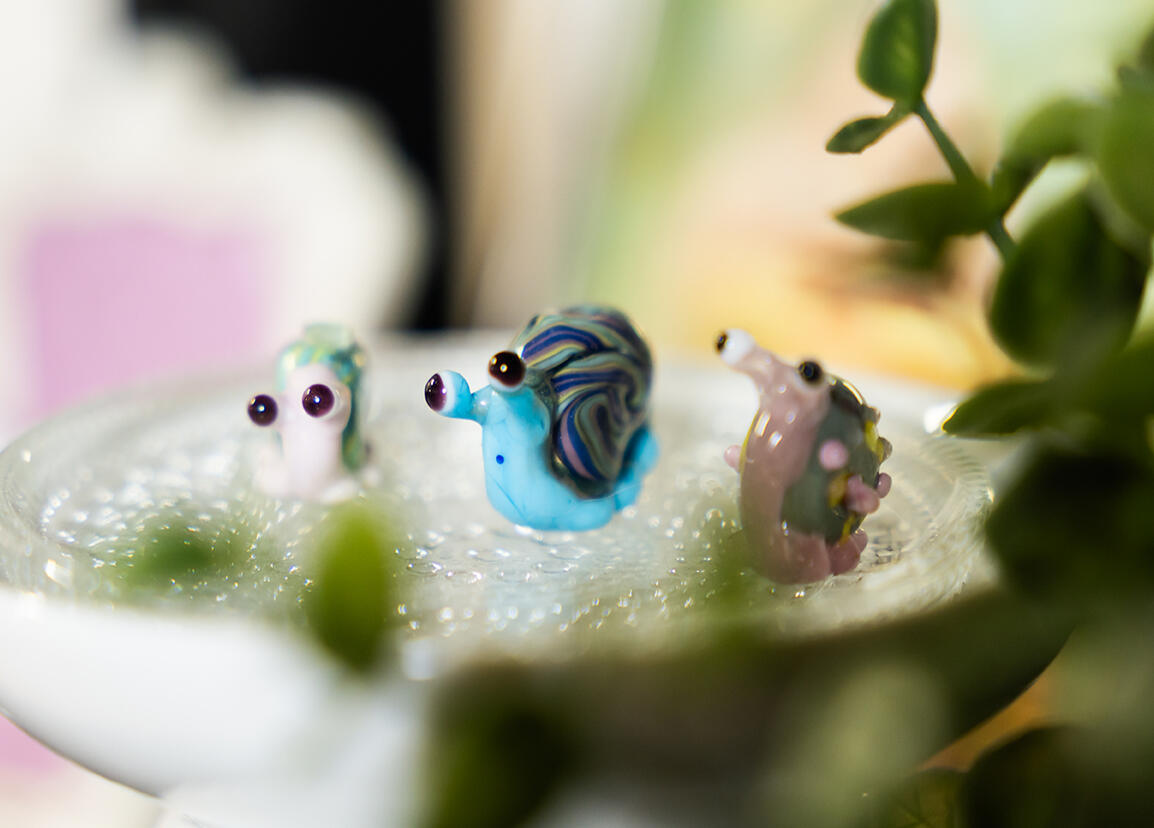 Lampwork glass snail figurines